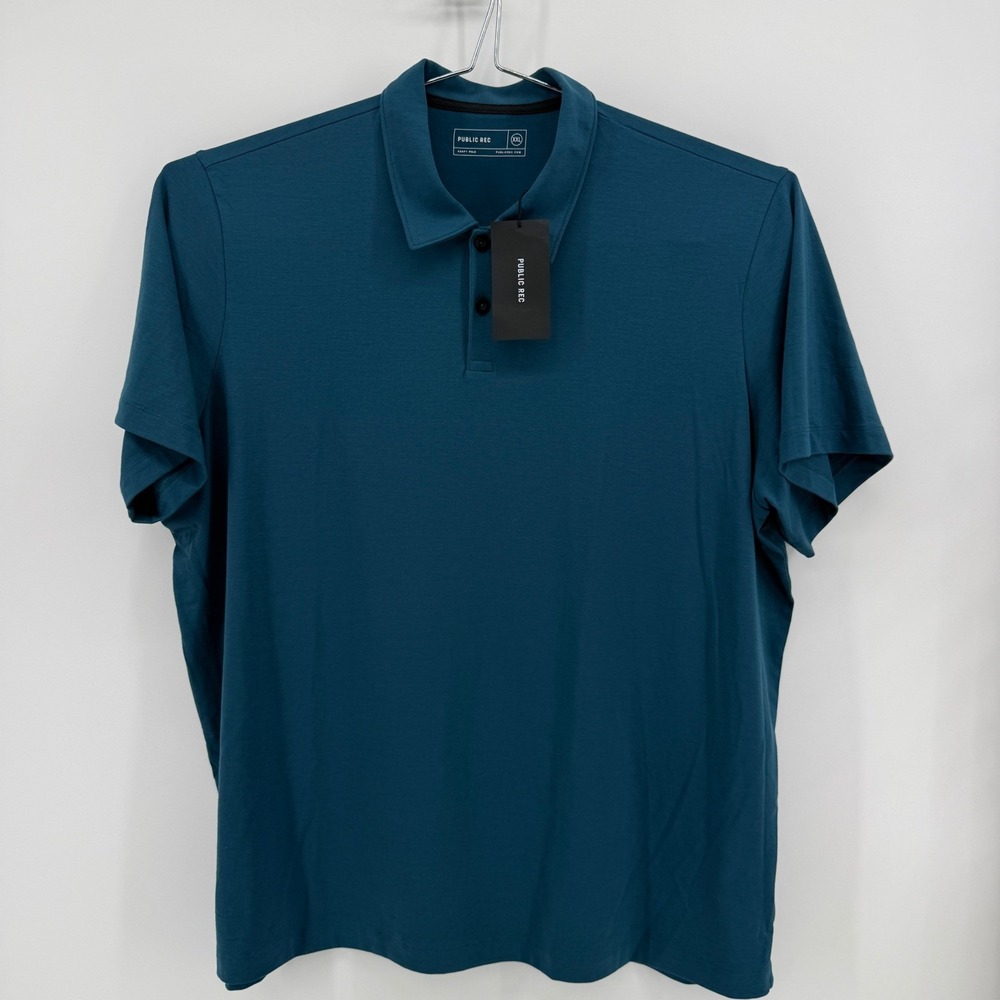 Public Rec Polo Mens XXL Blue Solid Recycled Polyester Lyocell Adapt Polo